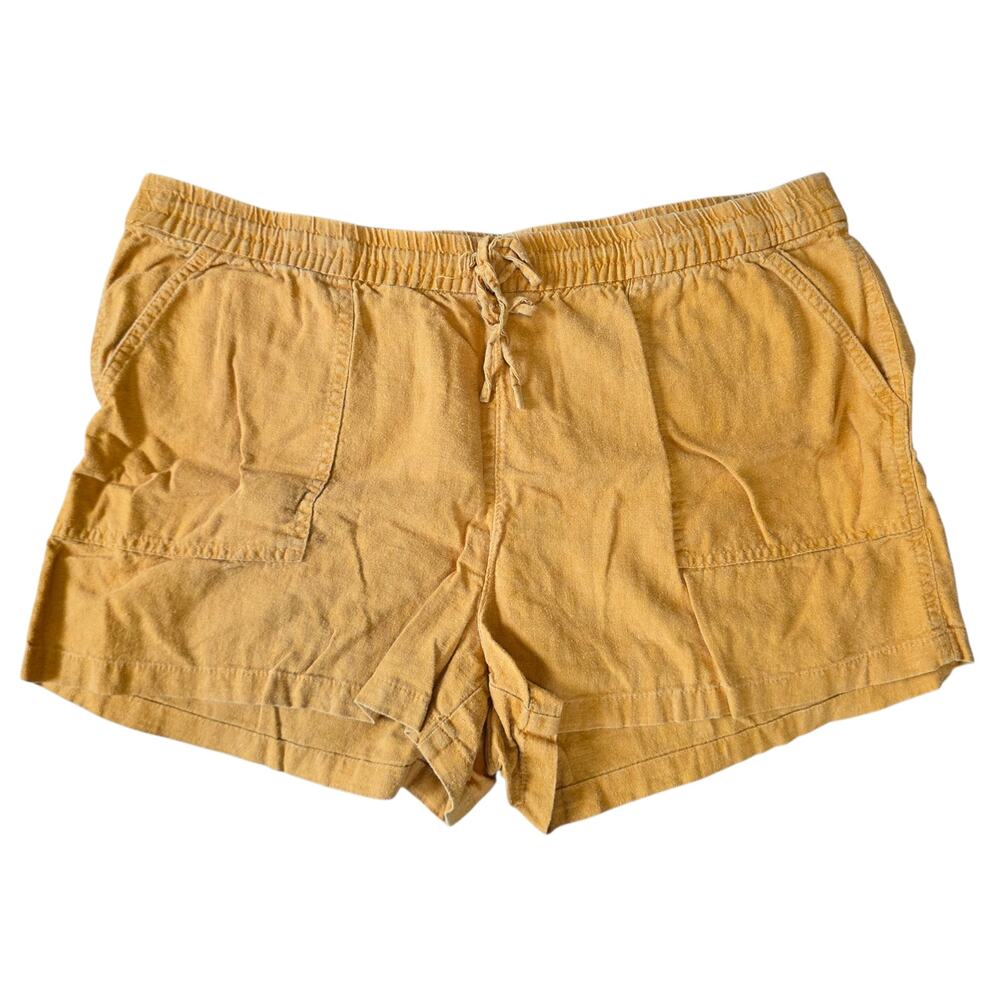 J.Crew Seaside Shorts Linen Blend Mustard Yellow Gold Size L Drawstring Pockets
